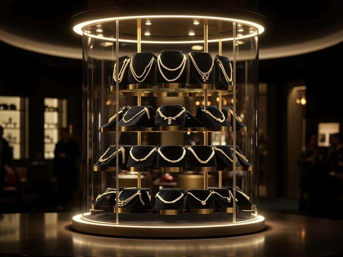 Runde Schmuck-Vitrine mit Staufuß