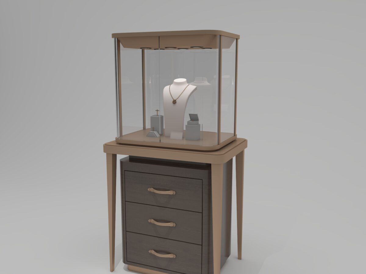 Massiver vertikaler Schmuck-Display-Schrank mit Schubladen