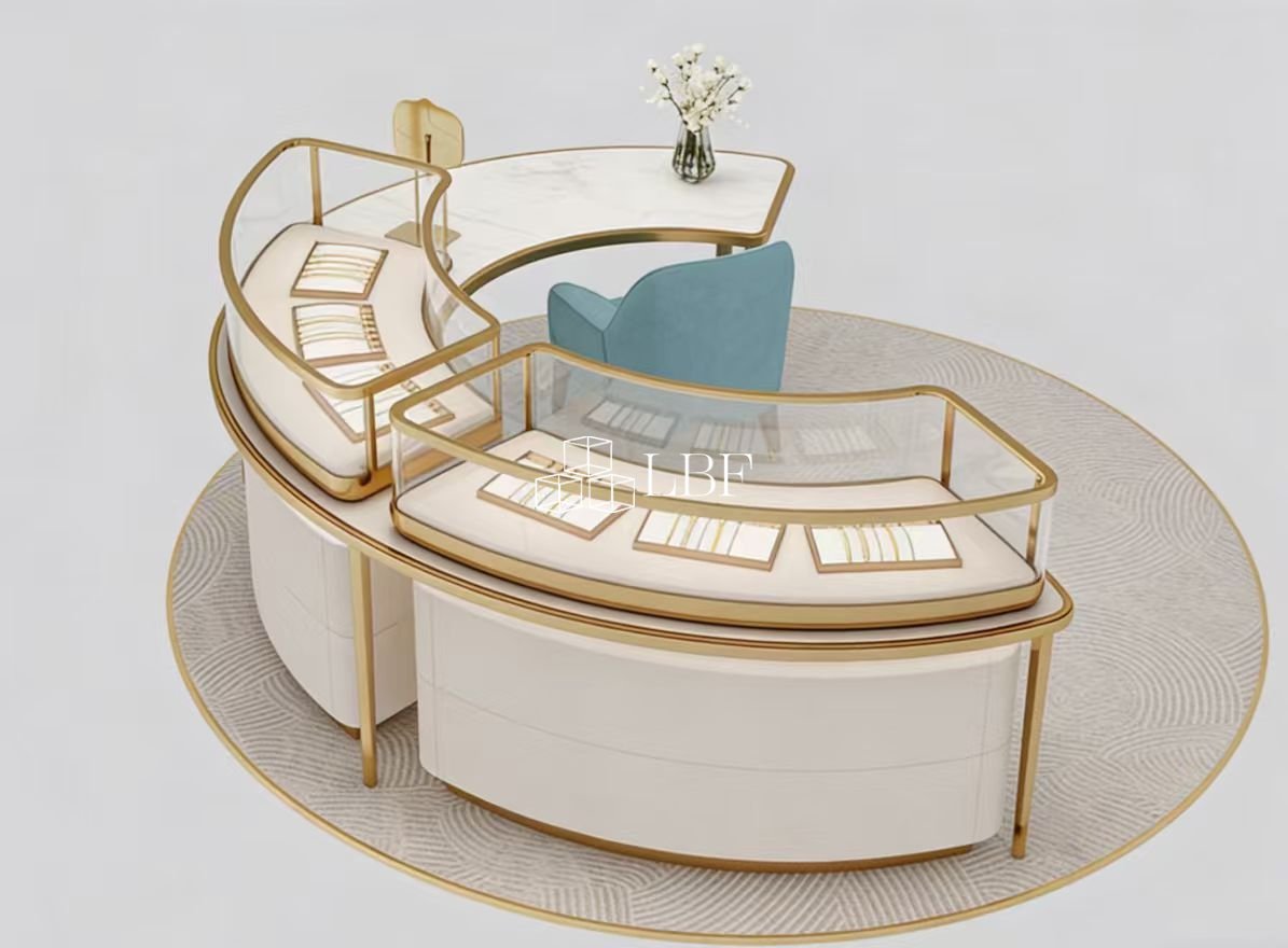 Gebogener luxuriöser Schmuck-Inselregal