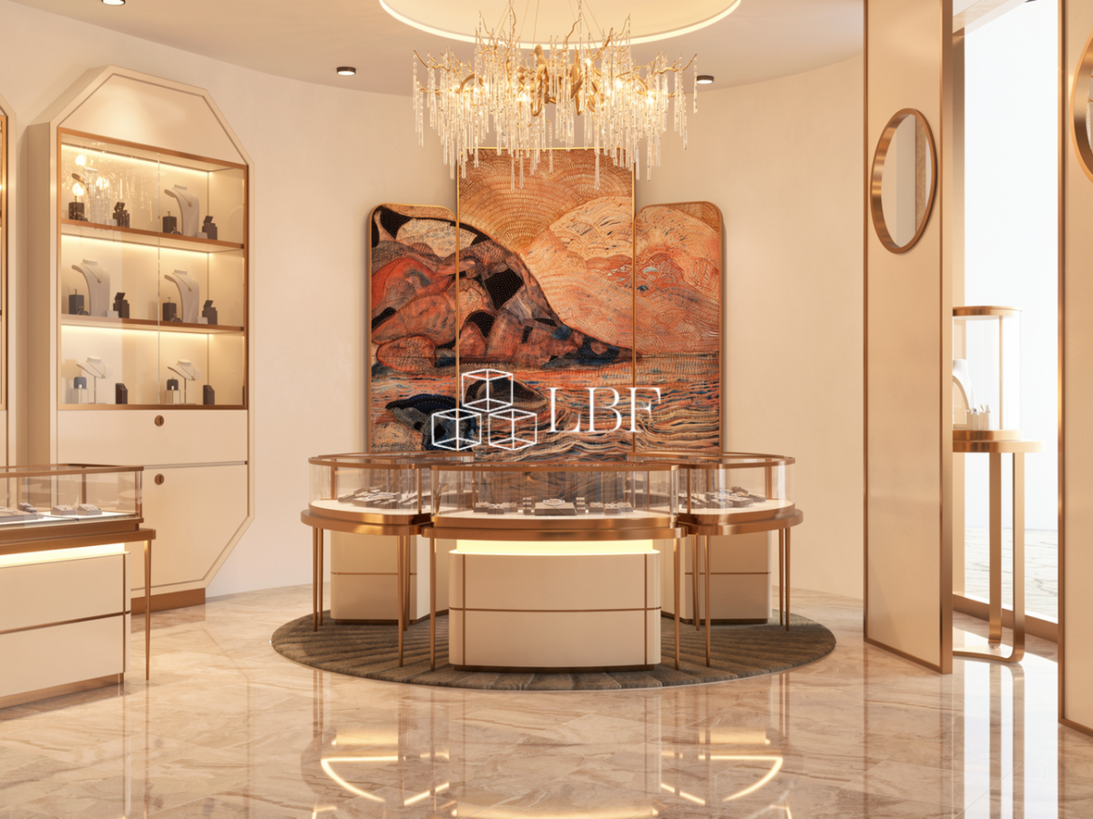Luxus-Rundes Schmuck-Präsentationsraum-Design · LED-展柜-System